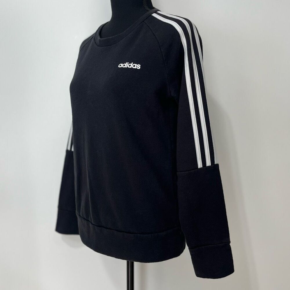 Adidas Black Stripe Sleeve Crew Neck Sweatshirt Size Small Women’s Black